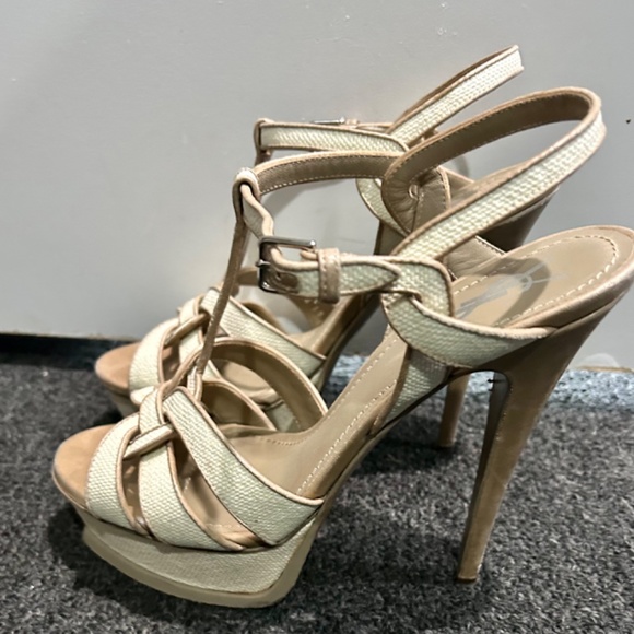 YSL Tribute high heels in beige canvas - Picture 2 of 5